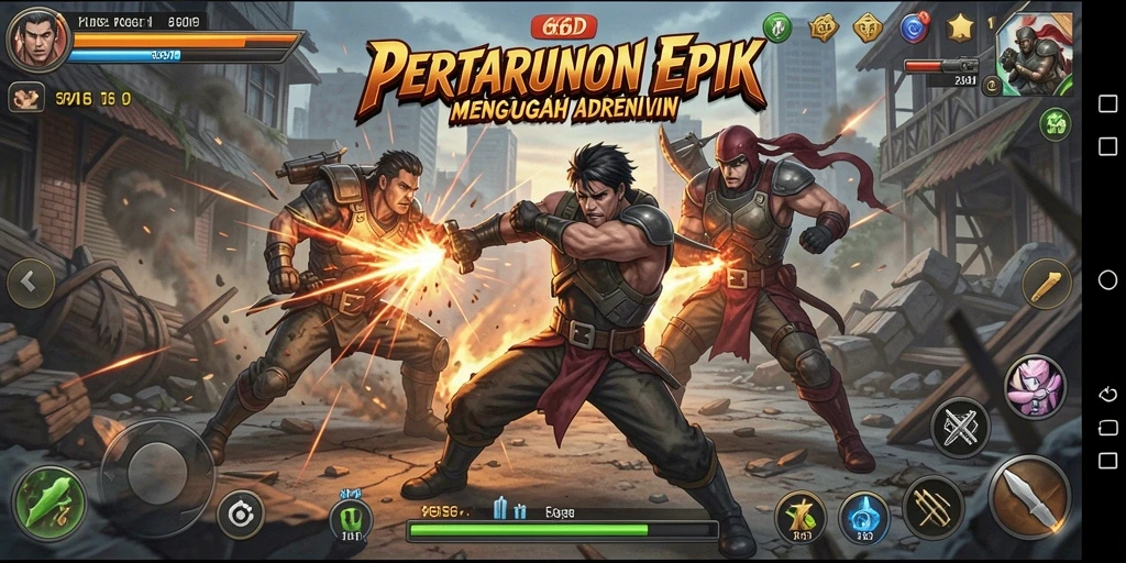 Screenshot utama 66D menampilkan aksi pertarungan yang intens.