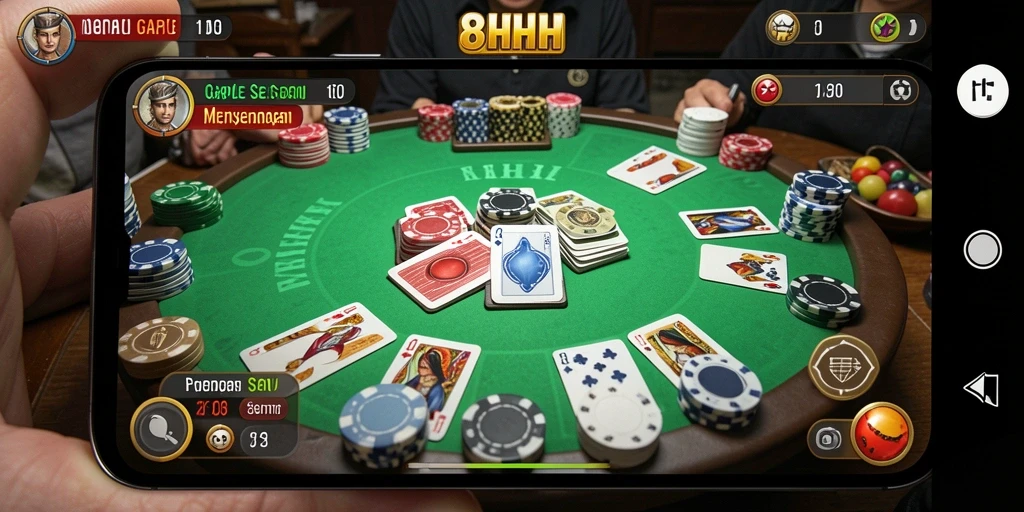 Screenshot utama 8HHH menampilkan gameplay Gaple yang mengasyikkan.