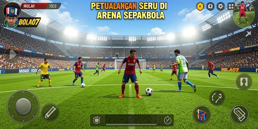 Screenshot menunjukkan aksi seru dalam pertandingan sepakbola.