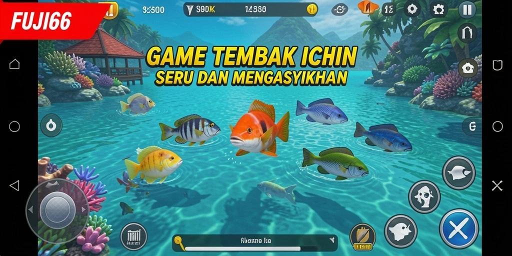 Tampilan gameplay seru dalam FUJI66 saat menembak ikan.