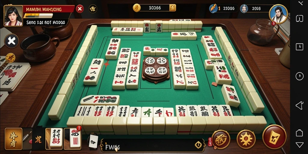 Tampilan gameplay FW66 dengan suasana Mahjong yang menawan.