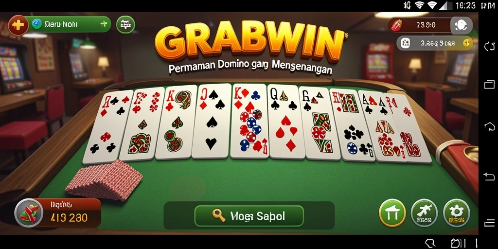 Tampilan gameplay menarik di aplikasi GRABWIN saat bermain Domino.