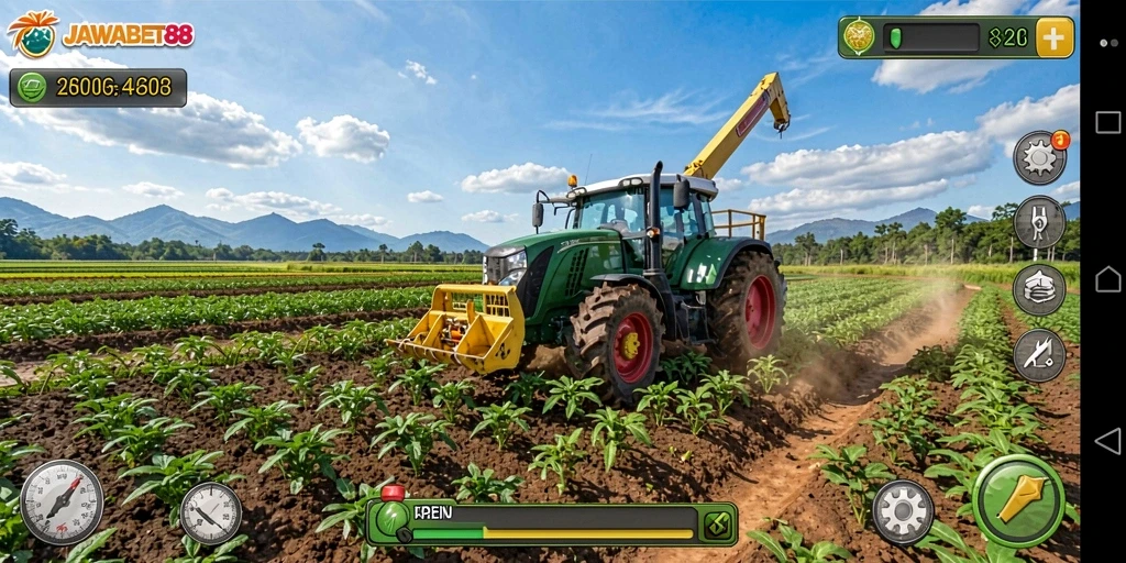 Screenshot gameplay JAWABET88 menampilkan lahan pertanian yang subur.