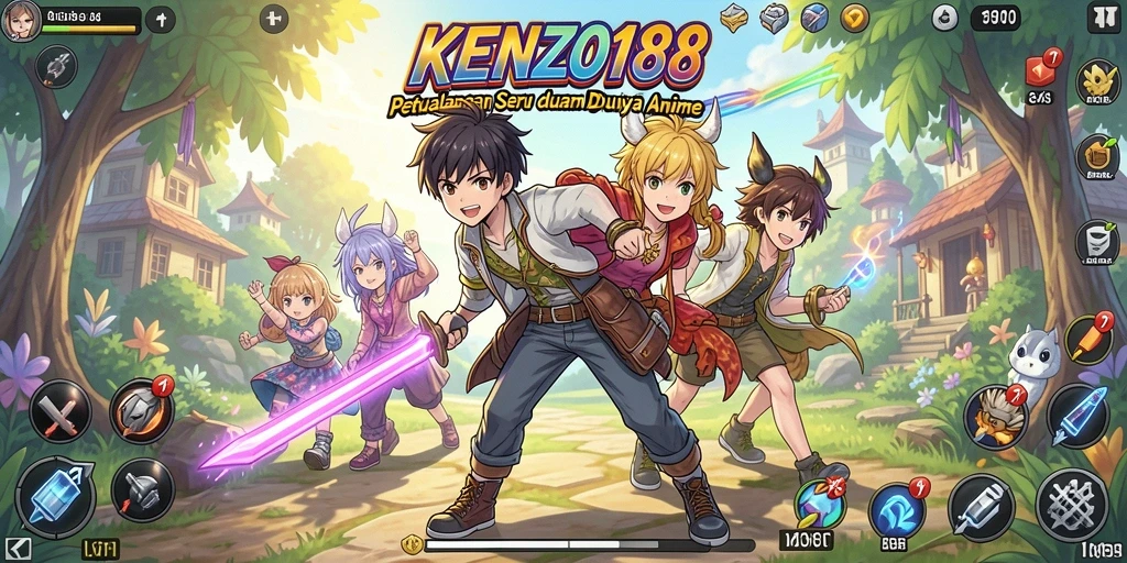 Tangkapan layar KENZO188 menampilkan aksi seru dalam pertempuran karakter Anime.