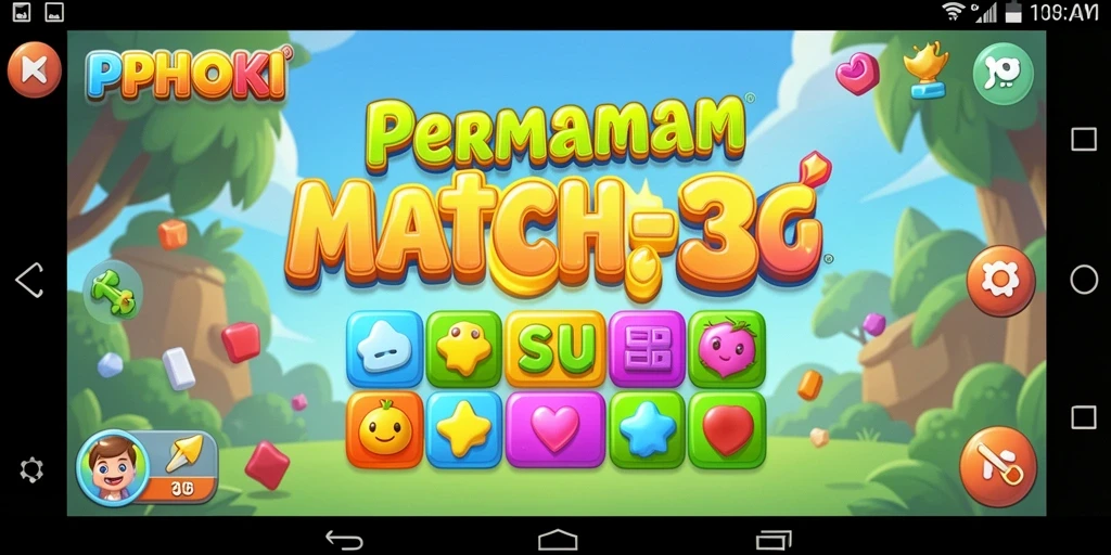 Screenshot menampilkan gameplay PPHOKI dengan elemen warna-warni yang dicocokkan.