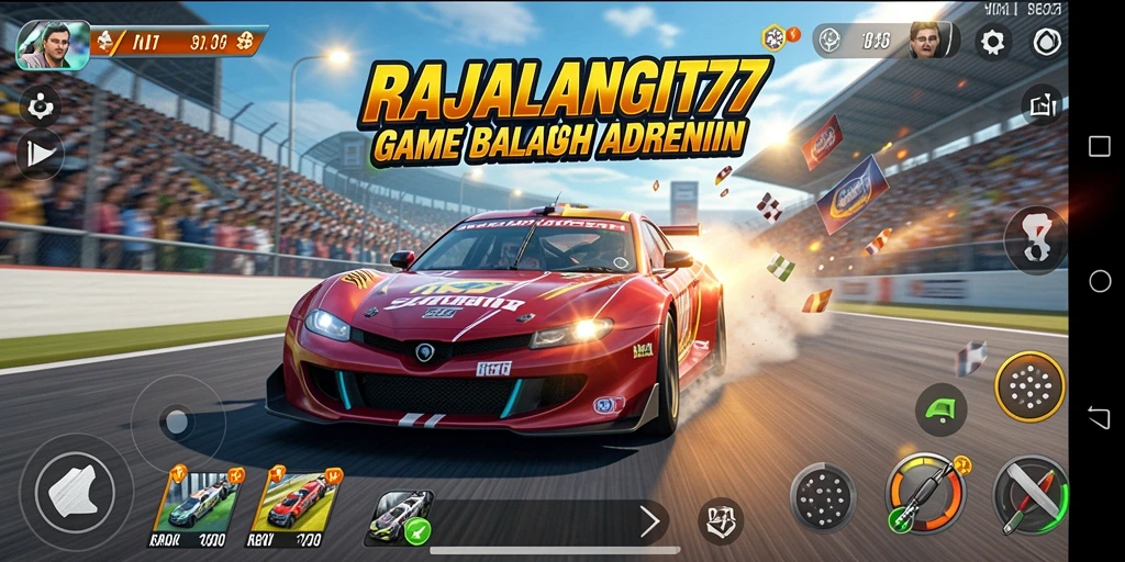 Screenshot dari gameplay RAJALANGIT77 yang menampilkan aksi balap intens.