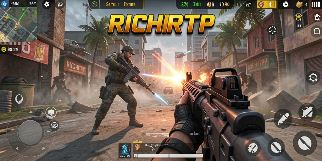 Screenshot gameplay RICHRTP yang menunjukkan aksion seru dalam TPS.
