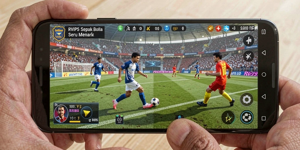 Tampilan screenshot dari gameplay seru dalam RVIP5 dengan aksi sepak bola yang mendebarkan.